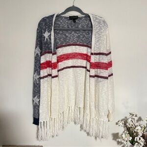 Lane bryant open front cardigan American Flag fringe details size 3X
